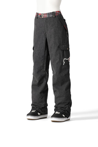 686 Women's Aura Insulated Cargo Pant Hello Kitty Black Denim Front