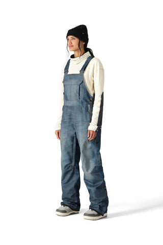 686 Women's Black Magic 20k Ski Snowboard Bib Deconstructed Denim Indigo