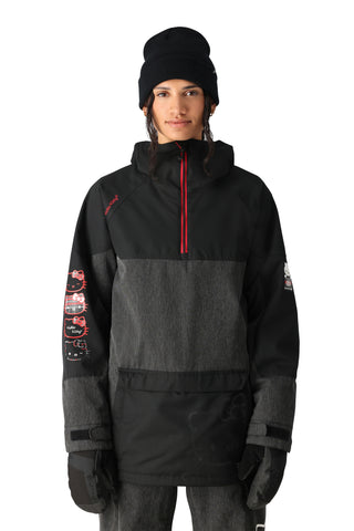 686 Women's Upton Insulated Anorak Hello Kitty Black Denim Front